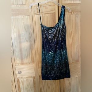 EUC As You U Wish juniors medium sequins blue ombré cocktail dress